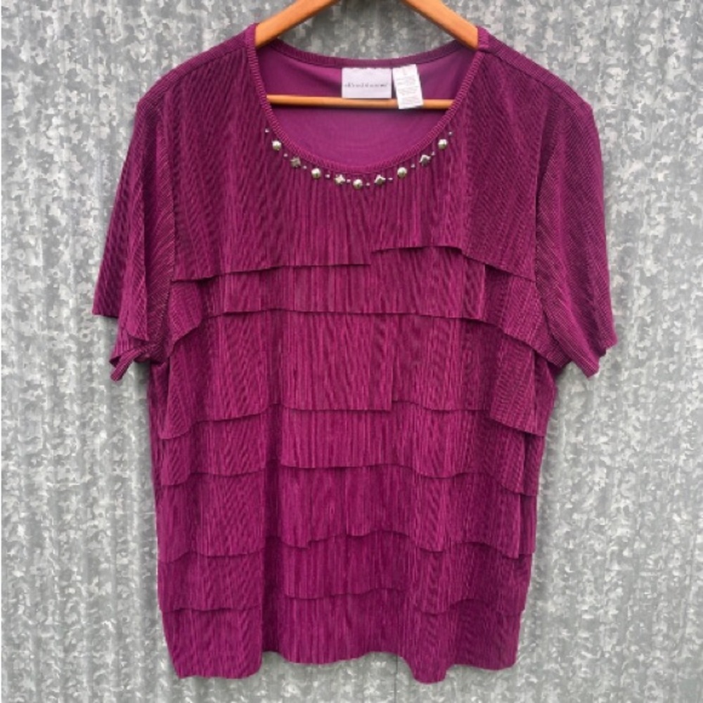 Alfred Dunner Plum Layered Short-Sleeve Jewel-Neck Blouse